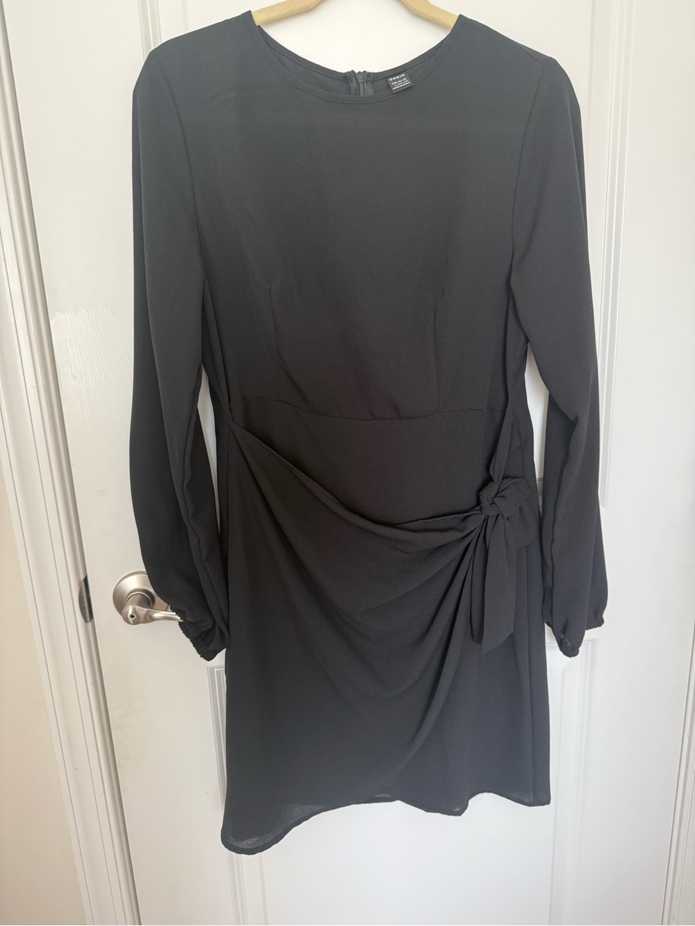 Black Long-Sleeve Wrap Detail Dress